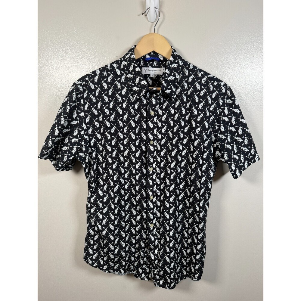 Teddy Stratford  Zip Fit Shirt Button Up Size 3 Medium Large Black Rabbit
